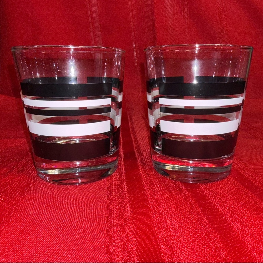 2 contemporary IKEA Godis black & white geometric striped tumblers MCM style